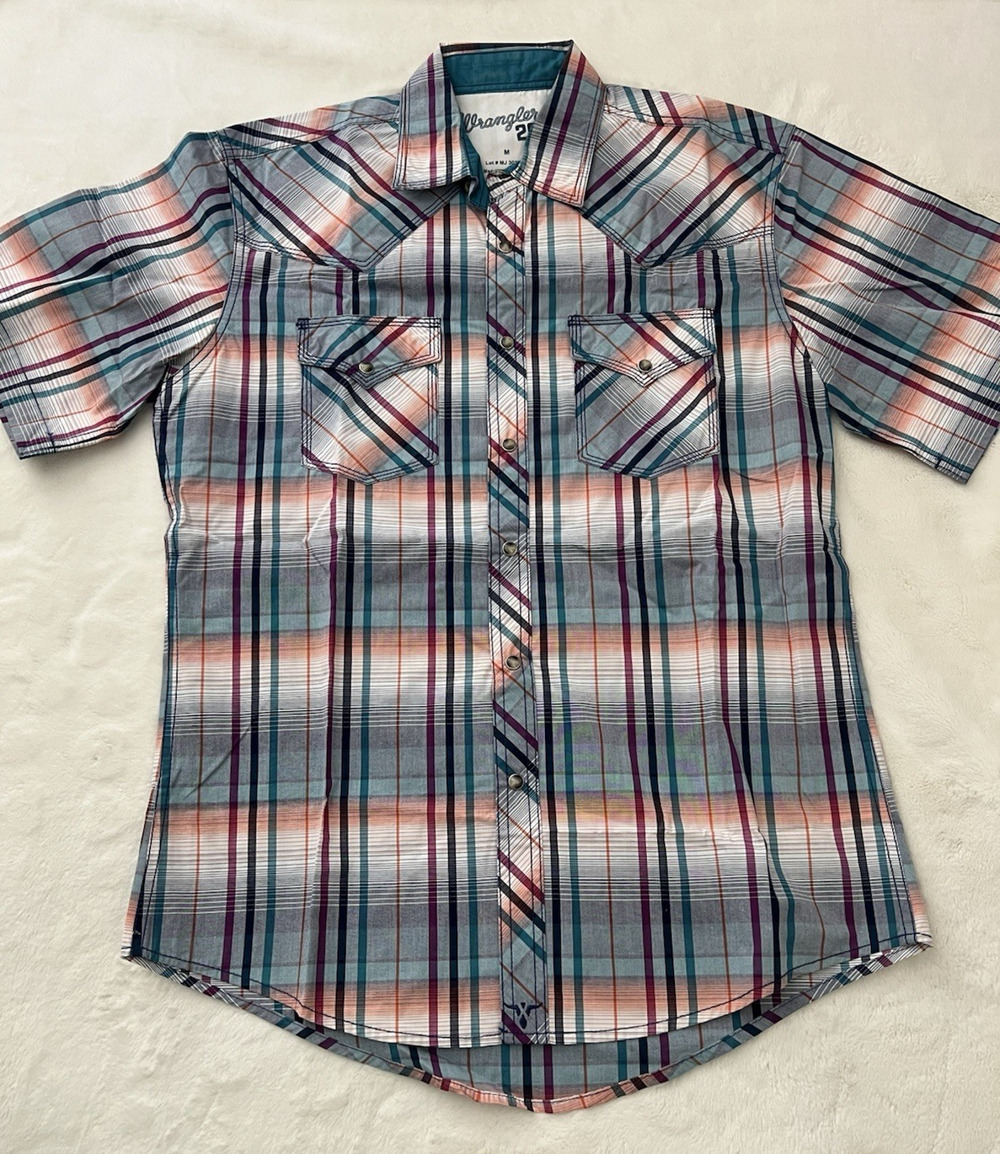 Wrangler 20X Plaid Western Shirt Mens Snap Button Short Sleeve Medium
